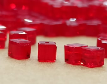Swarovski Light Siam Cube Crystal Beads - 4mm