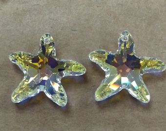Swarovski Starfish Pendant: Crystal Clear AB Bead, 16/28mm