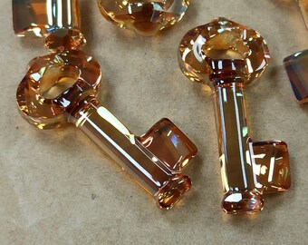 Swarovski Copper Crystal Key Pendant, Jewelry Charm (30/50 mm)