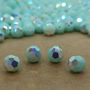 Swarovski Mint Alabaster Ab Round Crystal Beads, Mint Green Beads, Pasetl Rainboe Beads, Mint Rainbow, Dusty Green, Pale Green, Mint Glitter