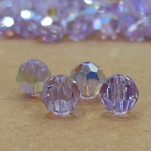 Swarovski Violet AB Crystal Beads: Iridescent Purple Round 8mm