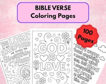 100 Bible Verse Coloring Pages, Family and God (Digital Download)