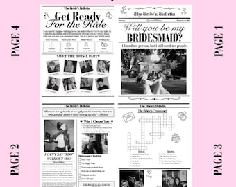 Bridesmaid Proposal Newspaper Template: Editable Wedding Invites (Digital Download)