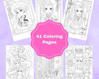 Kpop Demon Hunters Coloring Pages, Huntrix Saja Boys, 41 Printable Designs (PDF Digital Download)