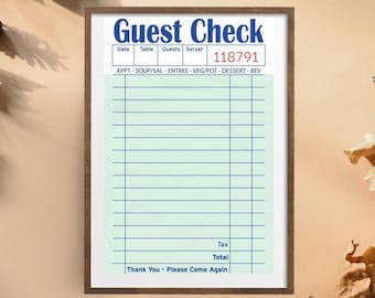 Guest Check Art Print: Kitchen Wall Decor (Digital Download)