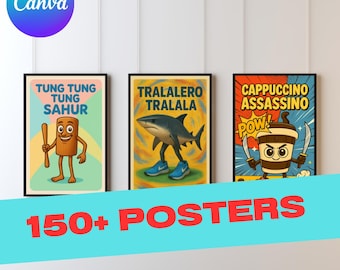 Italian Brainrot Meme Poster Bundle: 150+ Surreal Clipart Designs (Digital Download, Canva Link Format)