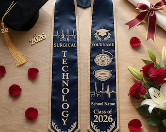 Surgical Technology Graduation Stole Personalized, Custom Surg Tech Stole, Class of 2026 Medical Graduation Sash Gift