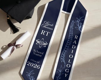 Personalized RT Radiology Graduation Stole 2026, Rad Tech Sash with X-ray Icon, RT Medical Grad Gift, Your Name School Graduation Sash