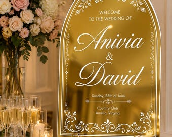 Minimalist Mirror Wedding Sign, Simple Custom Acrylic Welcome Board, Modern Decor