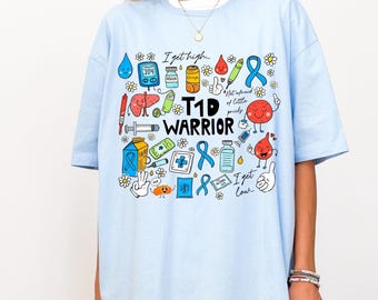 Type 1 Diabetes Doodle Shirt, Diabetes Awareness T-Shirt, Diabetes Warrior Support Tee, T1D Shirt, Diabetic Shirt, Diabetes Shirt