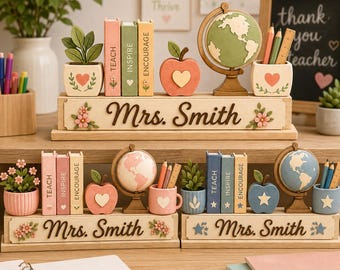 Custom Name Desk Plate for Teacher, Teacher Classroom Wooden Block, Custom Teacher Name, Teacher Appreciation Gift, Back To School Gift