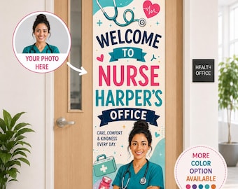 Linen Door Tapestry, Personalized Cartoon Photo School Nurse Office Welcome Banner