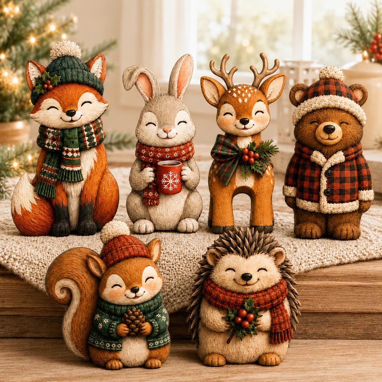 Woodland Animals Christmas Decor, Vintage Christmas Wooden Block, Retro Winter Shelf Sitter, Rustic Holiday Mantel Housewarming Gift