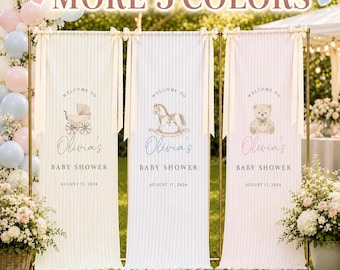 Personalized Baby Shower Fabric Banner, Welcome Baby Shower Sign, Striped Party Entrance Decor, Custom Baby Shower Backdrop Banner