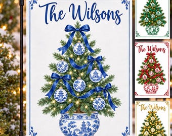 Personalized Christmas Garden Flag Custom Family Name Holiday Decor Outdoor Winter Yard Sign Blue Toile Home Welcome Banner Seasonal Decor