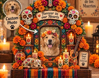 Personalized Dog Ofrenda Frame, Pet Memorial Día de Muertos Keepsake, Custom Dog Photo Nicho Altar Shrine, Day Of The Dead Gift