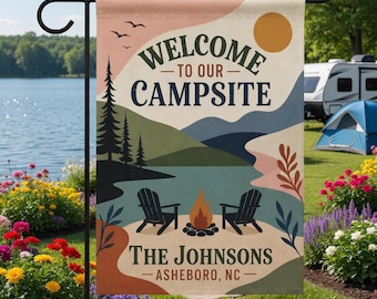 Personalized Welcome to Our Campsite Flag, Custom Campsite Welcome Sign, RV Gift Under 30, Camping Gift, Gift for Campers