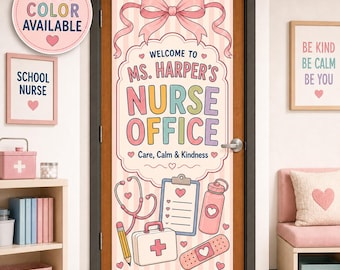 Personalized School Nurse Door Tapestry, Linen Pastel Classroom Decor, Gift Teacher Nurse
