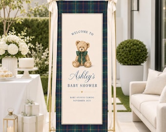 Custom Baby Shower Sign, Fabric Baby Shower Sign, Luxury Teddy Bear Baby Shower Banner, Baby Shower Decorations, Baby Shower Welcome Sign