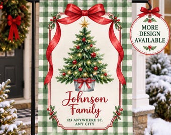 Personalized Christmas Garden Flag Custom Family Name Holiday Decor Outdoor Winter Yard Sign Festive Home Welcome Banner Seasonal Decoration