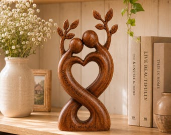Infinity Heart Sculpture 2D Print, Wood Couple Anniversary Gift