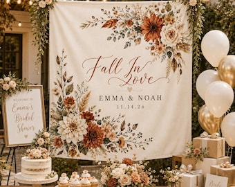 Fall In Love Bridal Shower Banner Fall Bridal Shower Backdrop Personalized Autumn Wedding Shower Decor Fall Engagement Sign Falling In Love