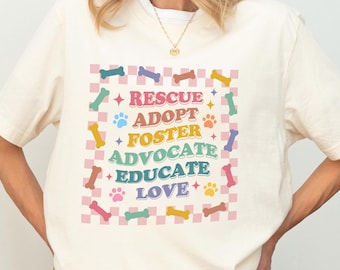Rescue Adopt Foster T-Shirt, Checkered Animal Rescue Shirt, Dog Cat Rescue Shirt, Adopt Don't Shop Shirt, Animal Lover Gift