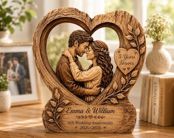 Personalized Couple Photo Heart Wooden Block, Custom Name Heart Infinity Sign, Wedding Anniversary Gift, Love Sculpture Gift, Newlywed Gift