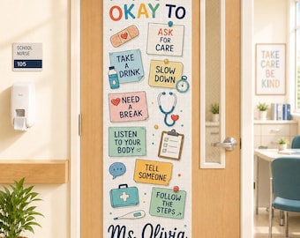 Personalized School Nurse Door Banner: Custom Name Clinic Sign, Self Care Decor
