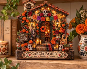 Custom Family Name Mexican Fiesta 2D Flat Table Block Decor, Day of the Dead Rustic Hacienda Shelf Sitter, Cinco De Mayo Sign, Southwestern
