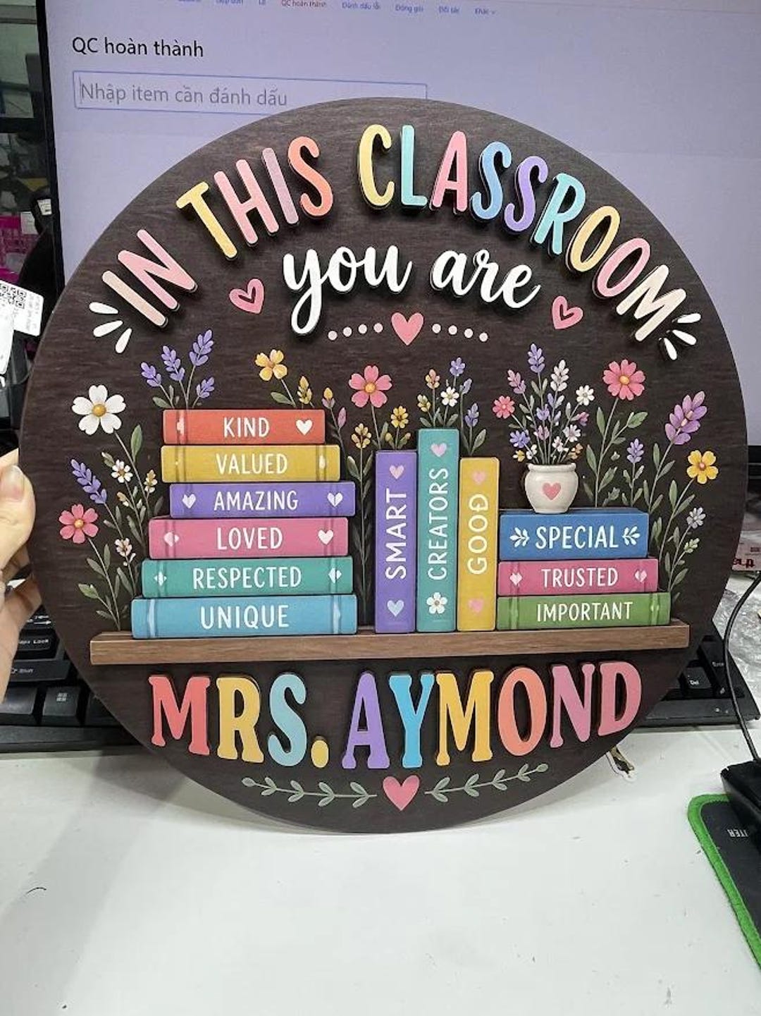 Teacher Classroom Door Sign, Custom Wooden Name Sign, Personalized ...