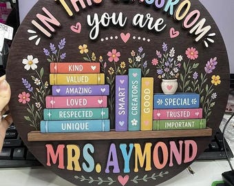 Teacher Classroom Door Sign, Custom Wooden Name Sign, Personalized School Door Hanger, Back to School Teacher Decor Gift