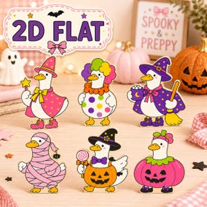 Halloween Goose Wooden Block Set, Preppy Spooky Duck Shelf Decor, Farmhouse Fall Tiered Tray Accent, Witch Mummy Skeleton Home Gift