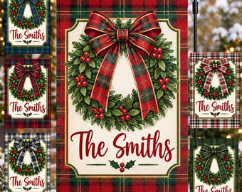 Personalized Christmas Garden Flag Custom Family Name Holiday Decor Outdoor Winter Yard Sign Festive Home Welcome Banner Seasonal Decoration