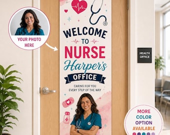 Personalized Linen Door Tapestry, Custom Photo School Nurse Office Welcome Banner