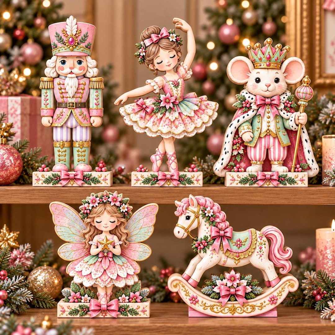 Pink Christmas Wooden Block Set, Whimsical Christmas Decor, Nutcracker ...