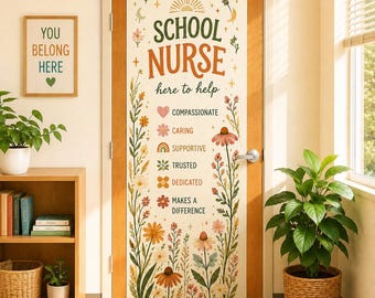 School Nurse Linen Door Tapestry: Custom Wildflower Clinic Sign