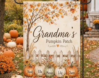 Personalized Mimi's Pumpkin Patch Garden Flag, Fall Grandkids Name Flag, Grandma Halloween Gift