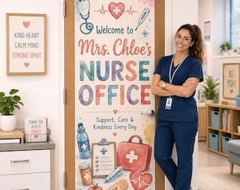 Personalized School Nurse Door Tapestry, Linen Pastel Classroom Decor, Gift Teacher Nurse