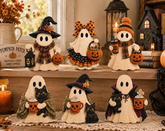 Ghost Halloween Wooden Block, Wooden Ghosts Shelf Sitter, Rustic Fall Shelf Sitter, Farmhouse Table Decor
