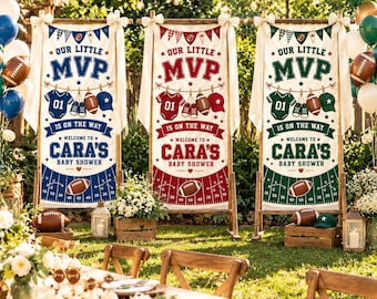 Football Baby Shower Banner Our Little MVP Is On The Way Theme Baby Sprinkle Photo Background Football Sports Theme Baby Shower Welcome Sign
