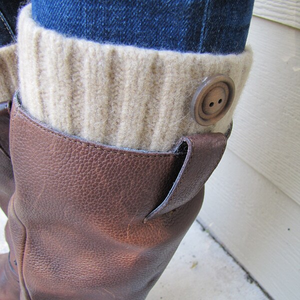 Boot Cuff-Full boot Sock sock Included- Topper-Boot Sock-Camel Brown Wool with wooden button-Full sock included