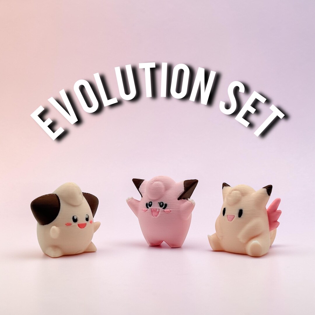 3D Printed Cleffa, Clefairy, and Clefable Evolution Set Pokeprint Mini ...