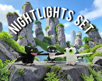3D Printed Nightlights Set Dart, Pouncer and Ruffrunner Flexi CartoonPrint Mini Figure How to Train Your Dragon HTTYD Hiccup TOP3/TOP4