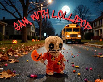 Figura mini impresa en 3D de Flexi Sam con piruleta HorrorPrint de la película Trick R Treat K9