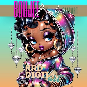 Boujee Mädchen Clipart, Betty Boop, schwarzes Mädchen PNG, PNG ClipArt, SVG, Sublimationsdesign, digitaler Download, Cartoon png, Planeraufkleber