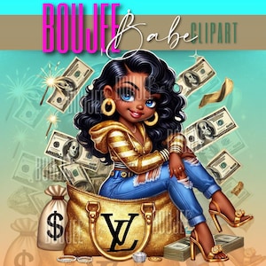 NYE Boujee クリップアート、新年 2025、かわいい黒人の女の子、ちびアート、PNG クリップアート、SVG、昇華デザイン、デジタル ダウンロード、T シャツ タンブラー デザイン