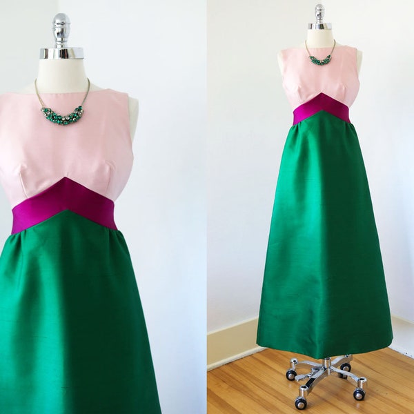 Vintage 1960s Dress - Spectacular High End Silk Wool Mod Color Block Party Dress Size S to M