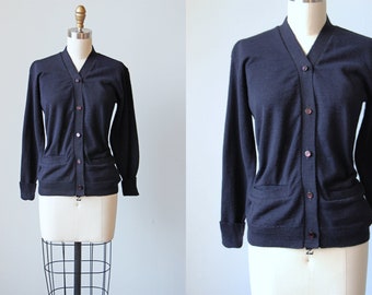 USAF Cardigan Sweater - Vintage 1950s / 1960s Navy Blue Wool Deadstock Women's Air Force Military Cardigan w Pockets Multi Sizes