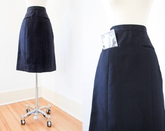 RARE Vintage British Navy Skirt - Vintage 1950s Ideal A-line Wool Blue Naval Uniform Skirt Deadstock w Pockets - XS - Choose Your Size